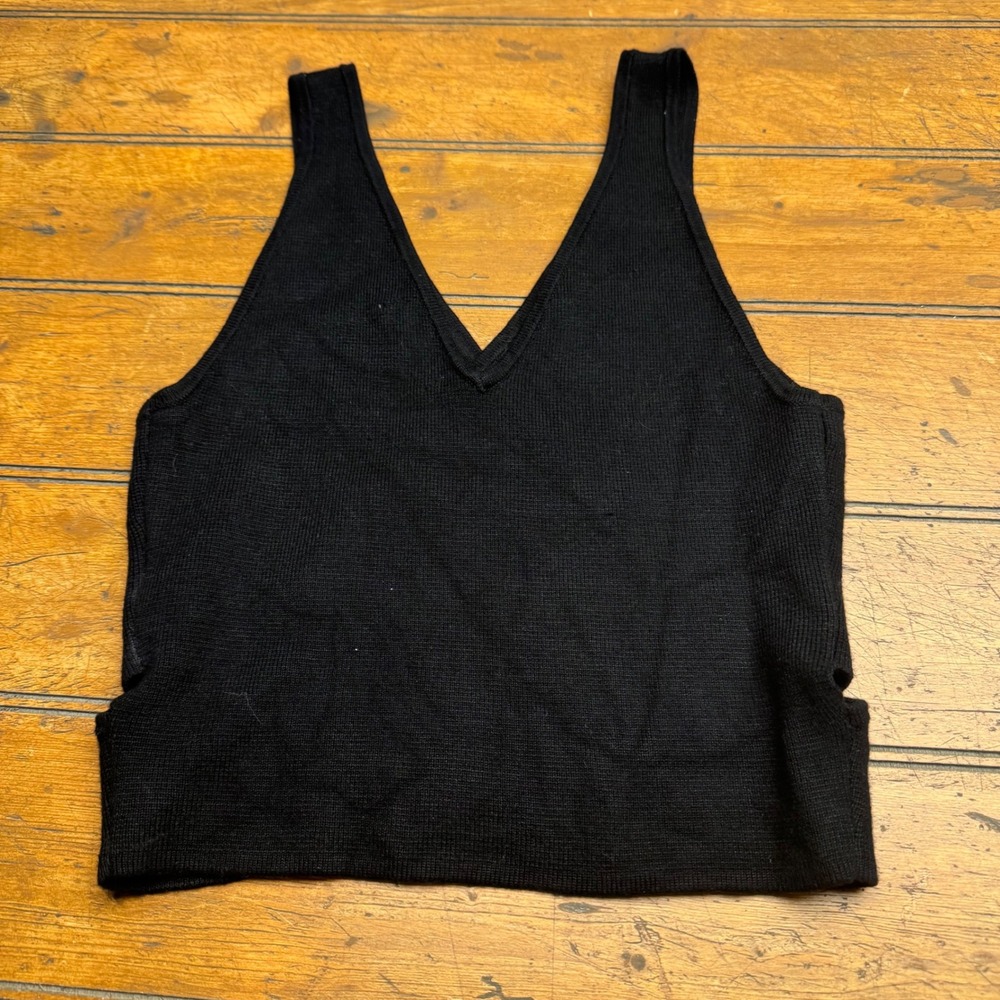 Abercrombie Fitch Black Knit Wrap V Neck Crop Tank Top Womens XS - Picture 4 of 4